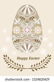 Card with Easter egg with a pattern of curls for the holiday of Easter