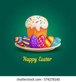 Card with Easter eggs and cake