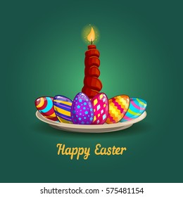 Card with Easter eggs and candle