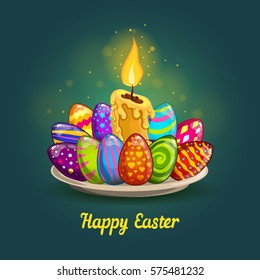 Card with Easter eggs and candle