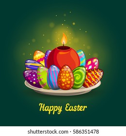 Card with Easter eggs and candle