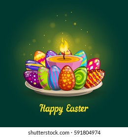 Card with Easter eggs and candle