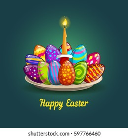 Card with Easter eggs and candle