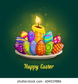 Card with Easter eggs and candle