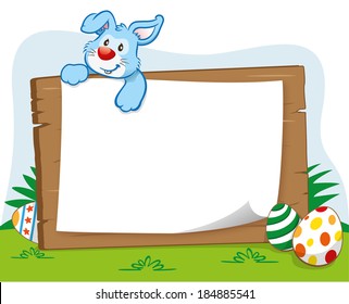Card Easter, illustrating a fluffy rabbit on a plate, with space to write a message