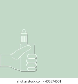 Card of an electronic cigarette in hand. Vector image.