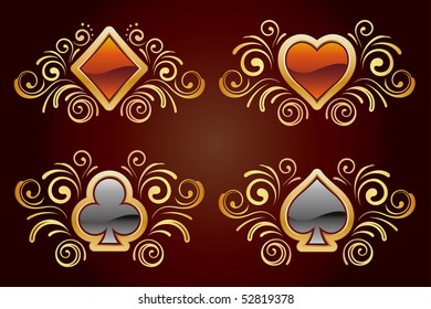 card elements,gold floral,black background
