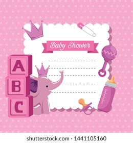 card of elepghant with crown and feeding bottle with rattle