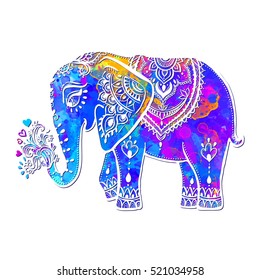 Card with Elephant. Frame of animal made in vector ornamental. Illustration for design, pattern, textiles. Use for children's clothes, pajamas and adult coloring book