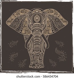 Card with elephant made in vector. Color illustration

