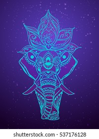 Tarjeta con elefante hecha en Vector. Ilustración de color retro

