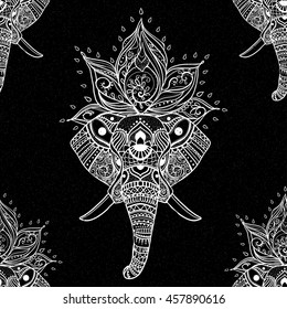 Card with Elephant. Pattern Illustration for design textiles. 