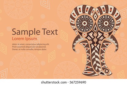 Card with elephant in tattoo design. Editable vector illustration.
