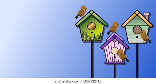 A card with an empty space for inscriptions with birdhouses