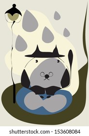 Card with english cat in the rain