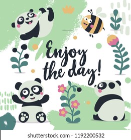 Card enjoy the day panda cute plant