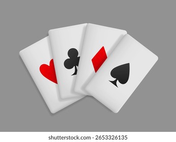 Card fan. Cards of different suits on a grey background. Vector clipart.
