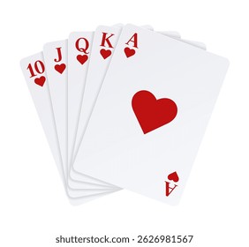 Card fan. Royal Flush of Hearts 