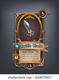 Card Of Fantasy Battle Blade Weapon For Game With Interface Elements. Vector Illustration.