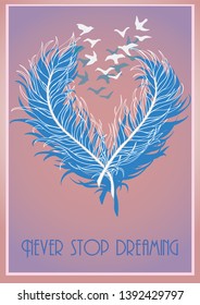 Card with feathers in the shape of a heart