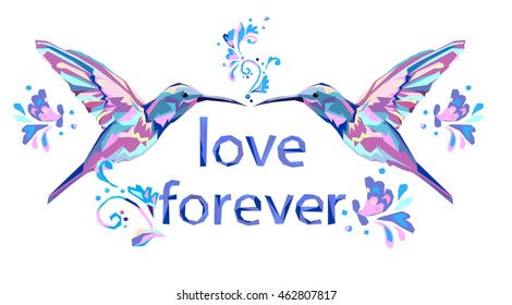 card for February 14 vector, Valentine's Day illustration, Hummingbird (colibri) vector illustration bird, colibri bird