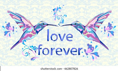 card for February 14 vector, Valentine's Day illustration, Hummingbird (colibri) vector illustration bird, colibri bird