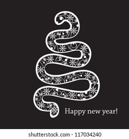 Card with fir-tree toy snake. Vector Illustration