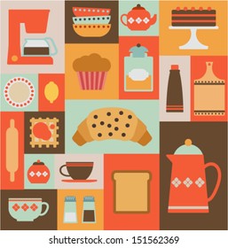card with flat kitchen items