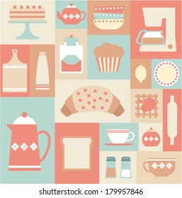 card with flat kitchen items