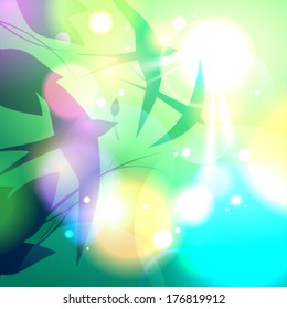 Tarjeta con un rebaño de golondrinas volando en el cielo, vector fondo Eps10.