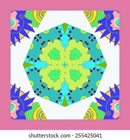 Card with floral circular pattern, frame    on a  white    background. Hand drawn.