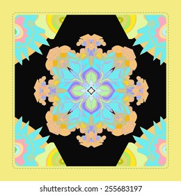 Card with floral circular pattern   frame   on a   black     background. Hand drawn.