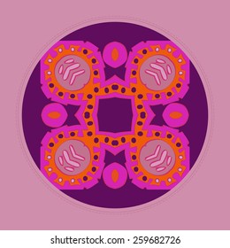 Card with floral circular pattern on a circle. Hand drawn.