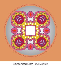 Card with floral circular pattern on a circle. Hand drawn.