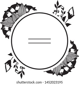 Card for floral frame black and white. Vector