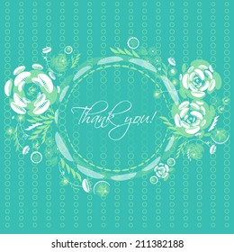 Card with floral frame. Thank you! Vector illustration 