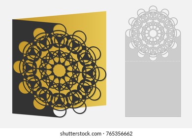Card with floral geometrical pattern for laser cut. Silhouette design. possible to use for birthday invitations, presentations, greetings, holidays, celebrations, save the day wedding. Vector.