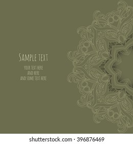 Card with floral ornament. Round Pattern Mandala with place for text. Floral round pattern for the greeting card or invitation, template frame design for card, vector illustration