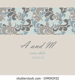 card floral ornament wedding (beige and blue)