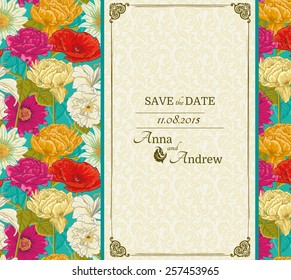 Card with Floral  pattern, hand drawn flowers