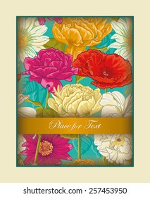 Card with Floral Pattern With hand-drawn different Flowers. Colorful design