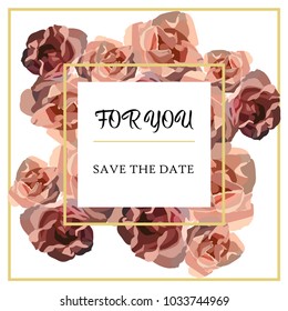 card with floral pattern, invitation with roses and frame