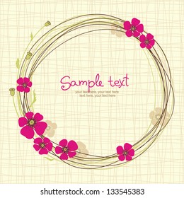 card with floral pattern and text. wreath of poppy flowers