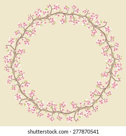 tarjeta con patrón floral. corona de flores de cerezo