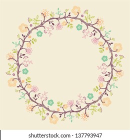 card with floral pattern. wreath of stylized tree branch.