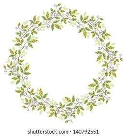 card with floral pattern. wreath of stylized leaves.