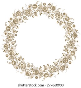 tarjeta con patrón floral. corona de girasoles estilizados.