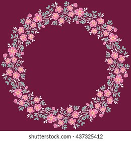 card with floral pattern. wreath of stylized tree branch.