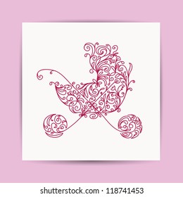 Card with floral pram for your design
