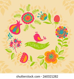 card with a floral wreath, cute summer background